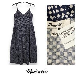 Madewell Navy Printed Midi Dress NWT Spaghetti Strap A-Line "Nancy" New Size 6